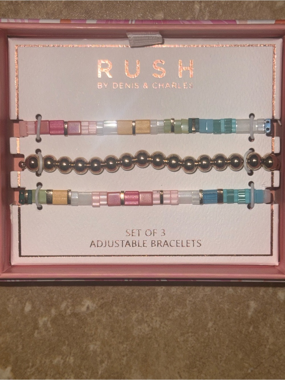 RUSH by Denis & Charles Set of 3 Adjustable Beaded Bracelets - Pastel Multi NIP - Picture 2 of 4